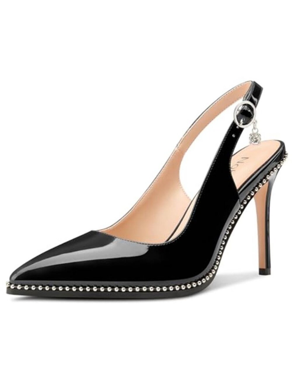 NobleOnly Slingback Beaded Pumps for Women High Stiletto Heel Pointed Toe